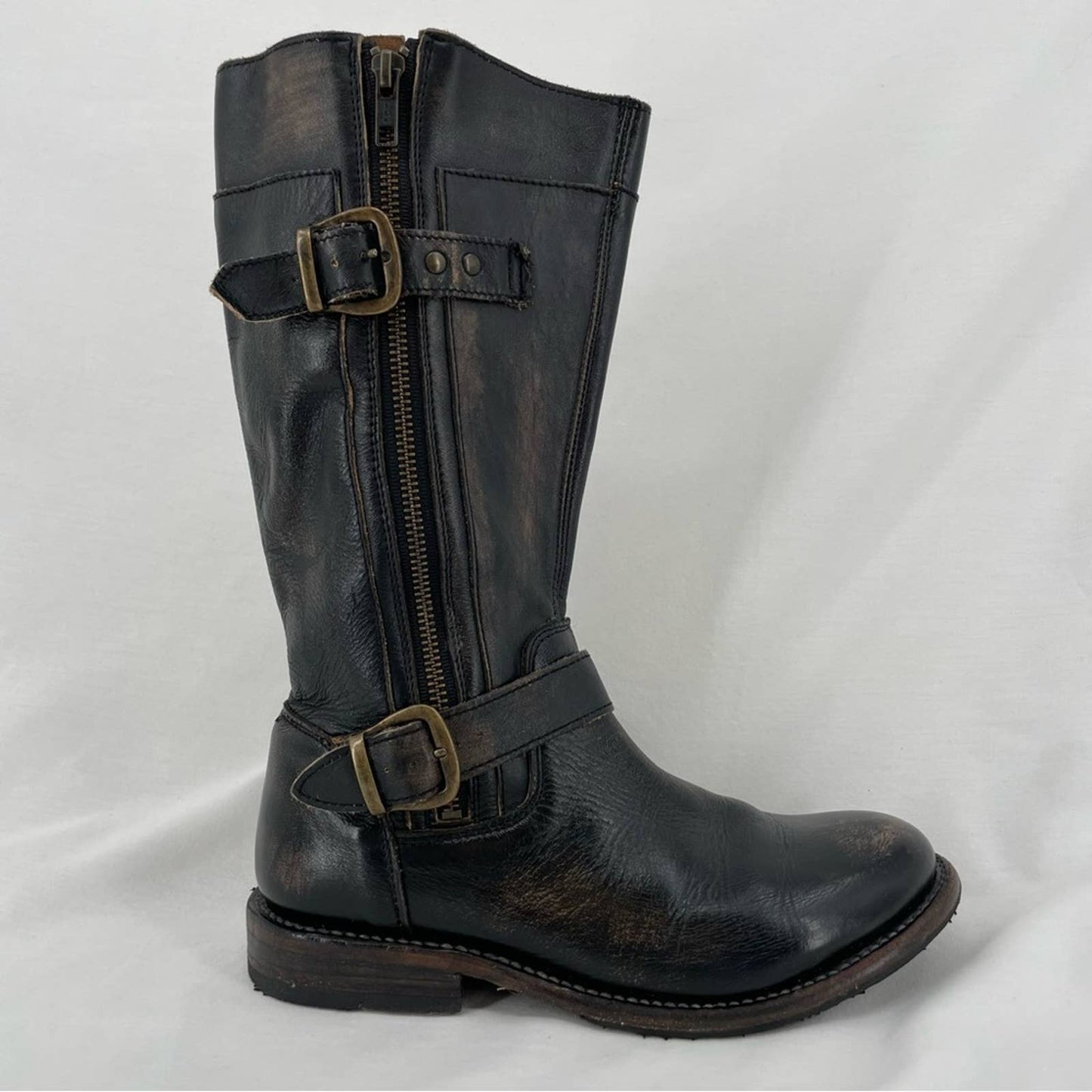 BED|STU Gogo Black Hand Washed Equestrian Engineer Double Zips Pirate Boots Size 7