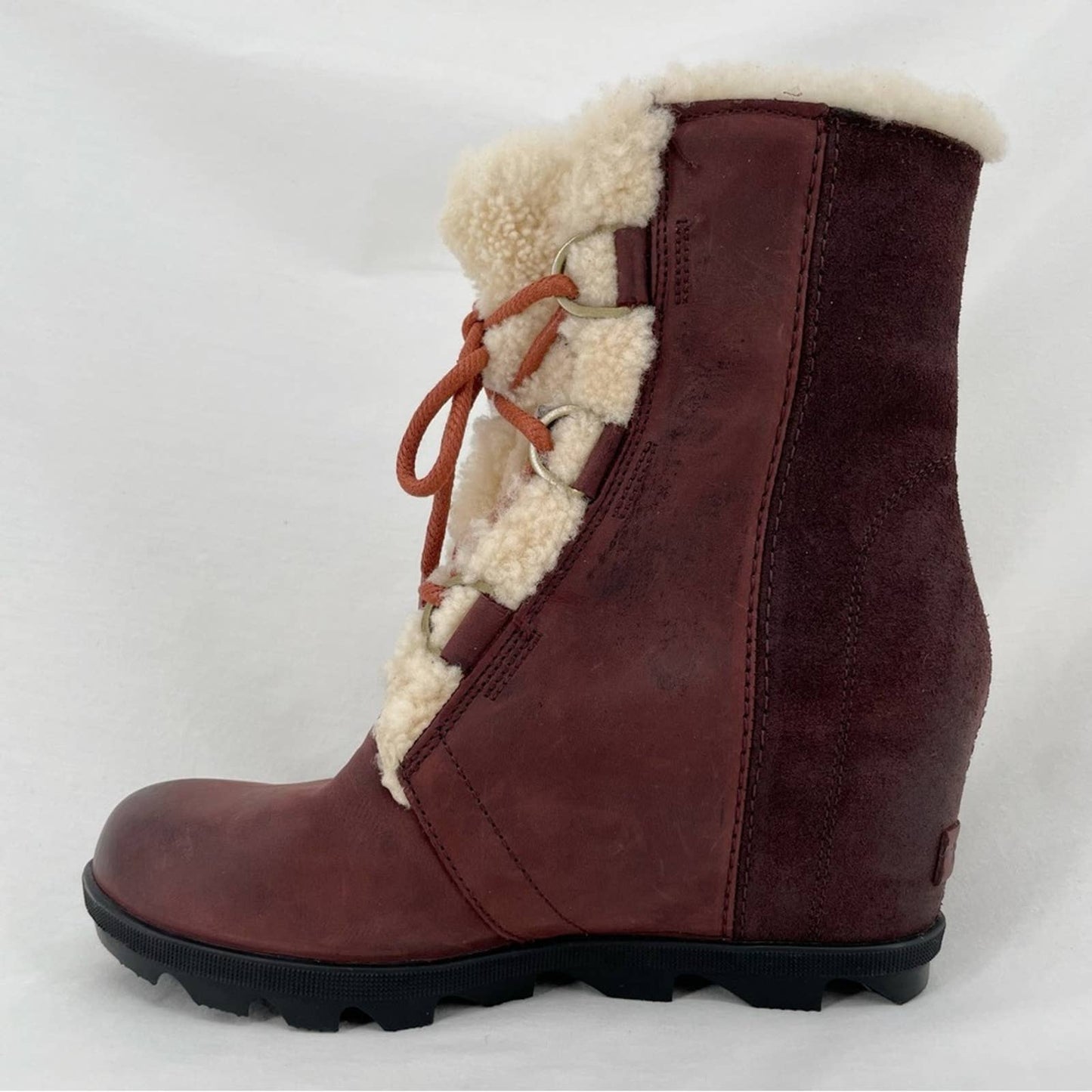 Sorel Joan of Arctic II Cattail Leather Suede Shearling Trim Wedge Mid Boots Size 9