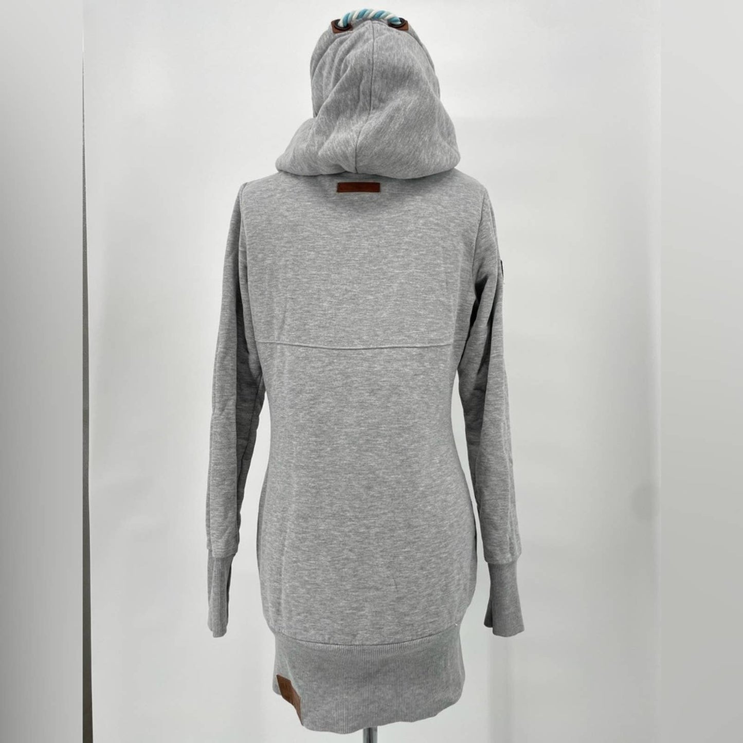 Naketano Light Grey Hoodie Cozy Long Length Hooded Tunic Dress Hoody Cowl Pocket Size M