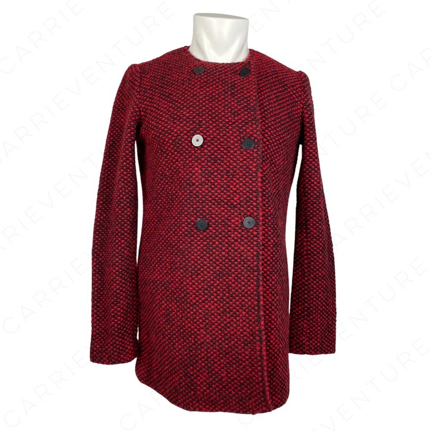 Joes Jeans Coat Wool Blend Red Black Diamond Pattern Boucle Heavy Overcoat Joe's Size S