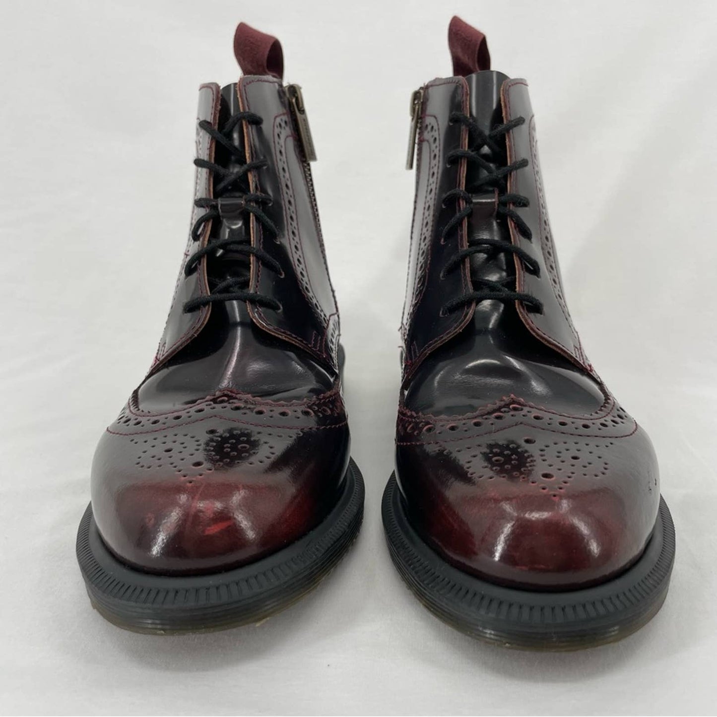 Dr. Martens Delphine Dress Boots Cherry Red Arcadia Leather Brogue Oxford Style Size 8