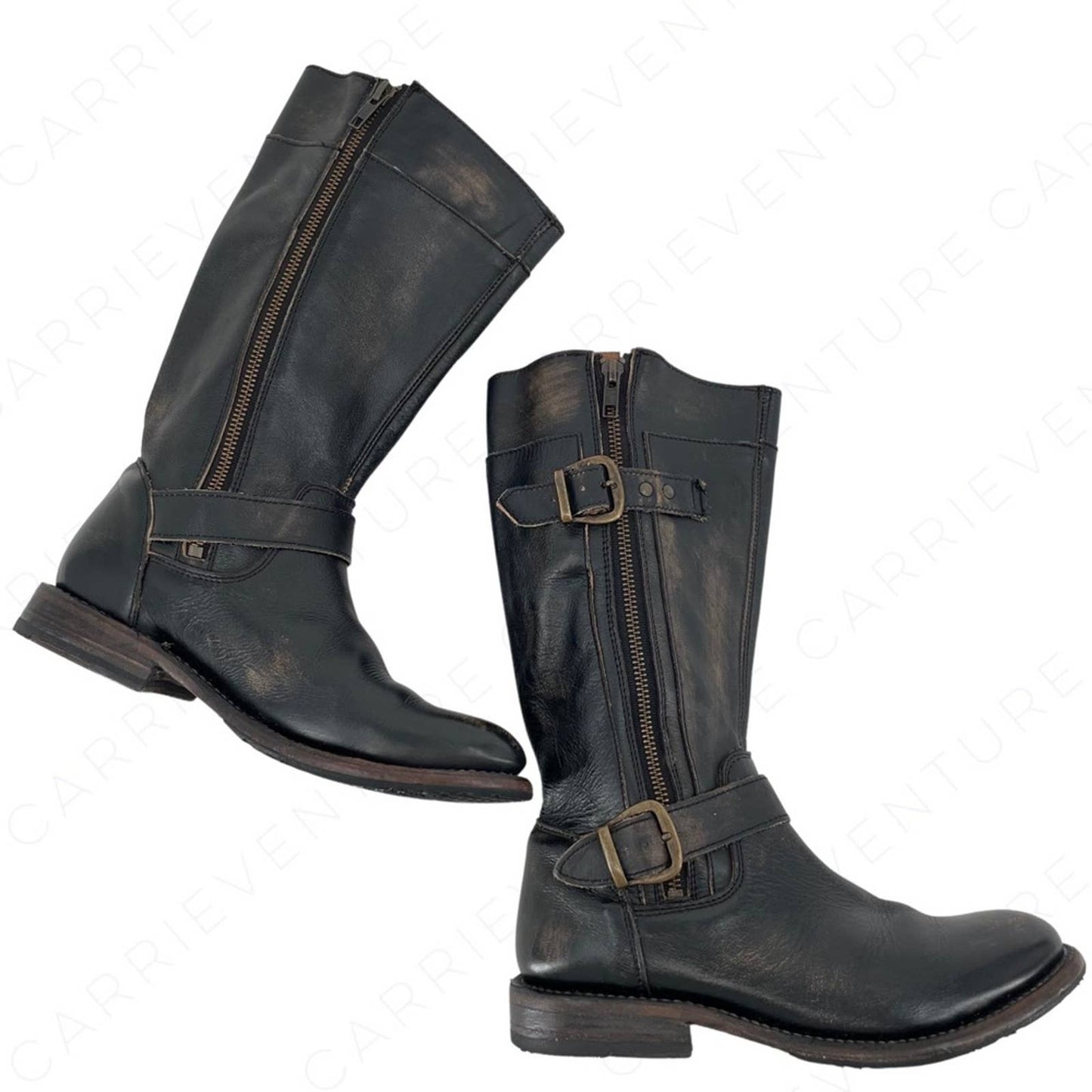 BED|STU Gogo Black Hand Washed Equestrian Engineer Double Zips Pirate Boots Size 7