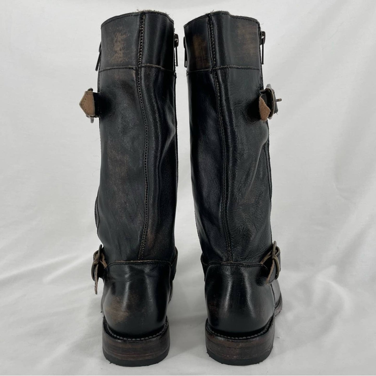 BED|STU Gogo Black Hand Washed Equestrian Engineer Double Zips Pirate Boots Size 7