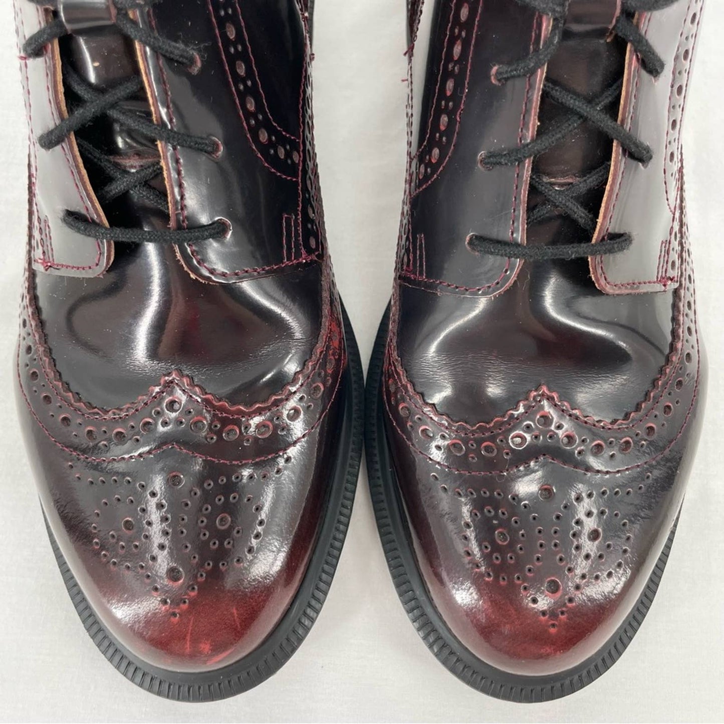 Dr. Martens Delphine Dress Boots Cherry Red Arcadia Leather Brogue Oxford Style Size 8