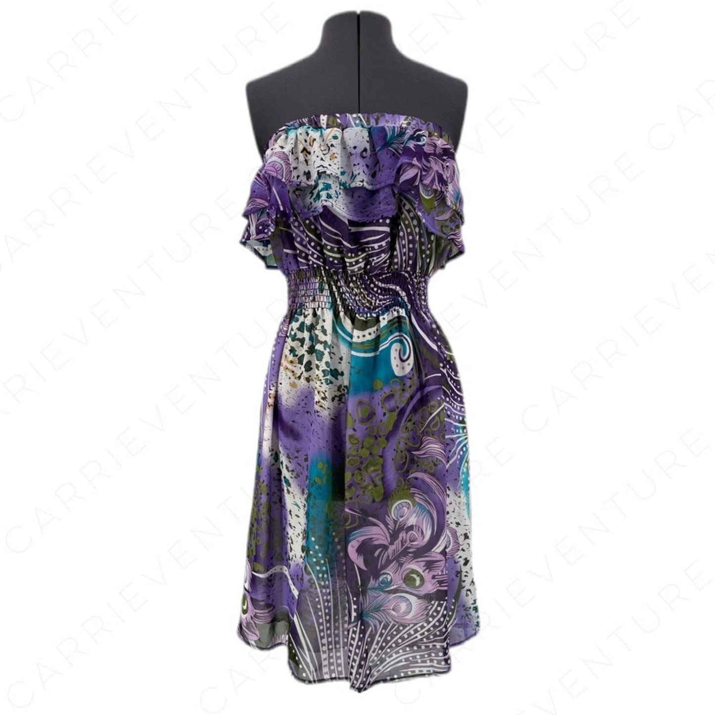 Ariella Purple Floral Printed Chiffon Dress Strapless Elasticized Stretchy Lined Size S