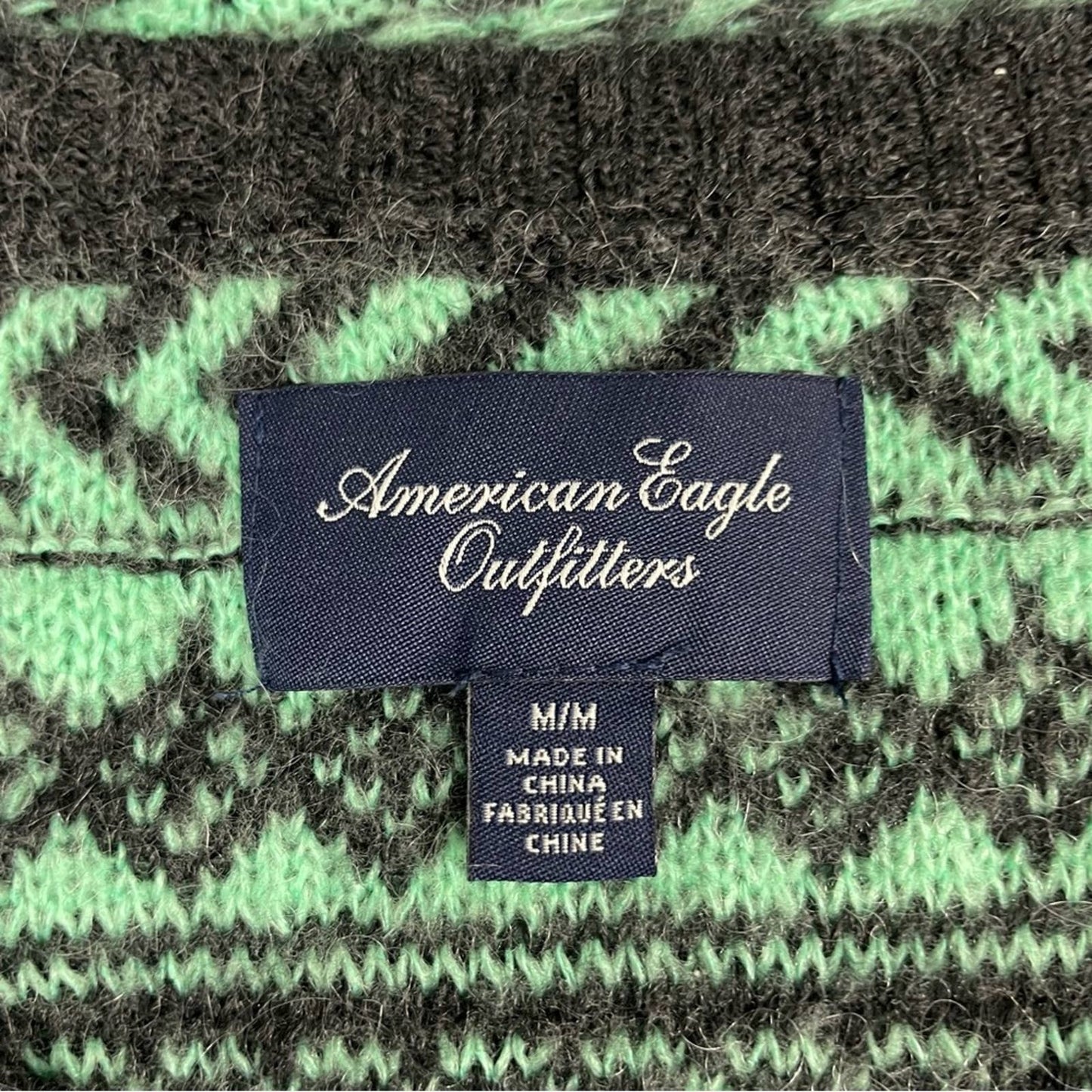 AEO American Eagle Wool Mohair Blend Stripe Geometric Mint Green Gray Sweater Size M