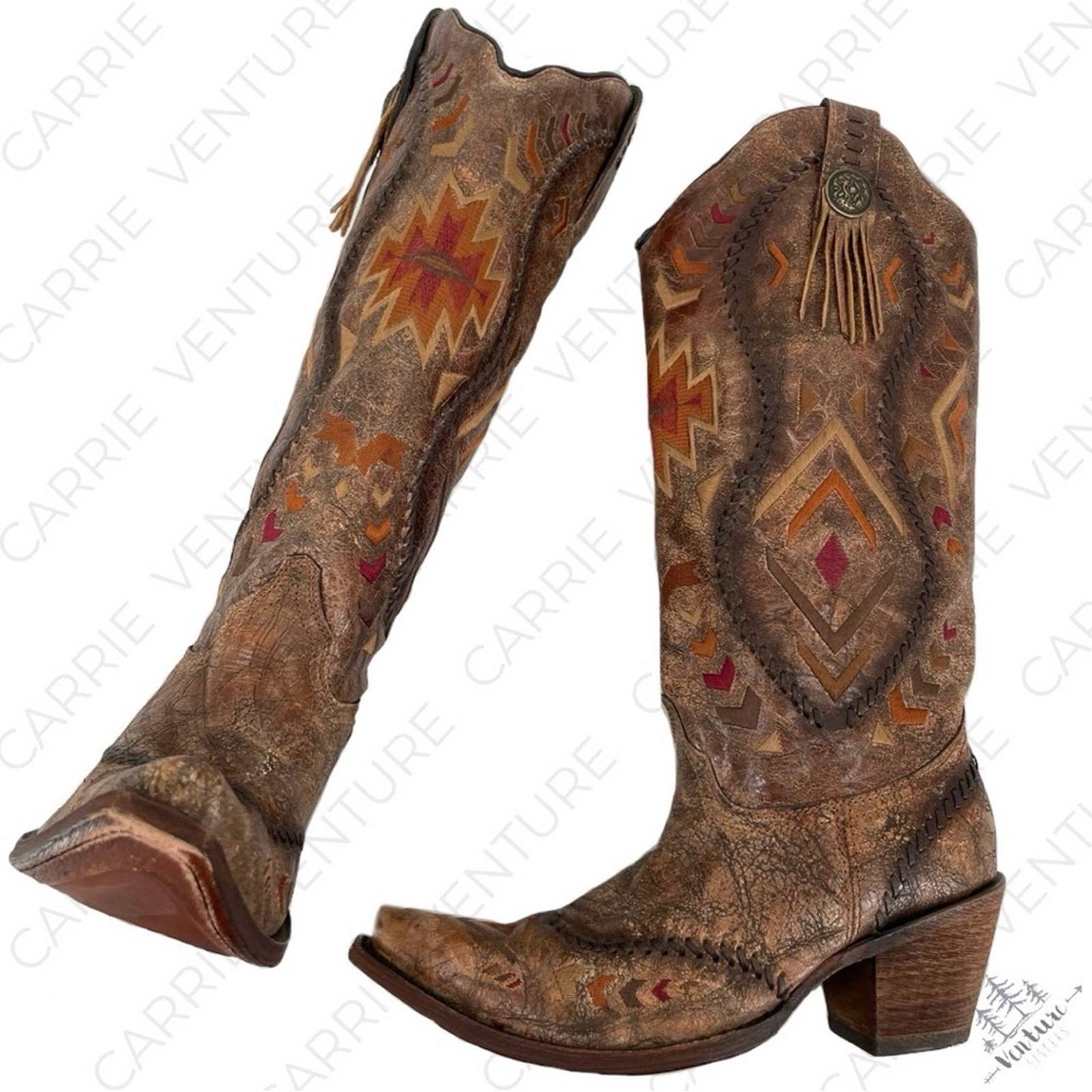 Corral Cowboy Boots Cowgirl Western Southwest Style Embroidered Leather C2872 Size 8