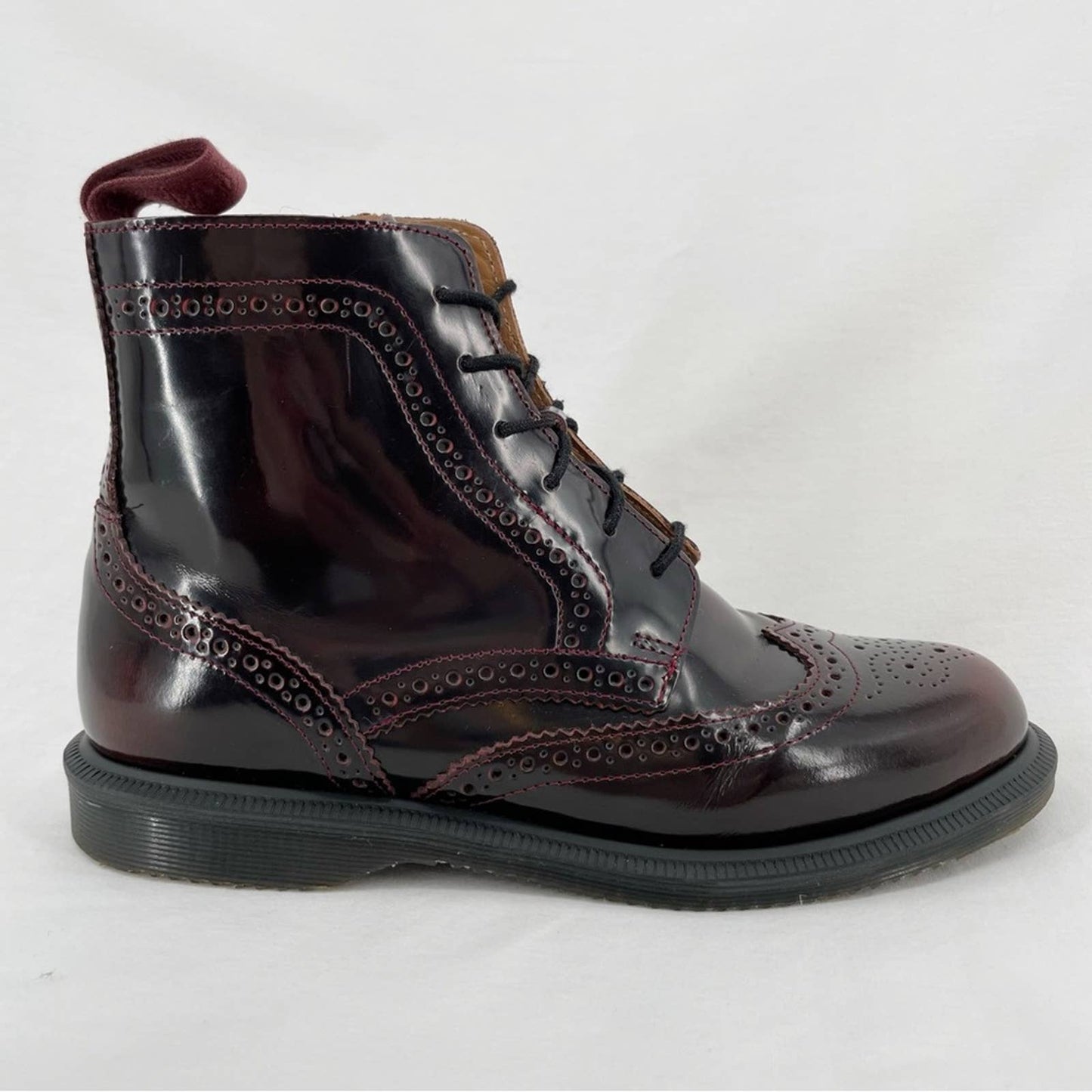 Dr. Martens Delphine Dress Boots Cherry Red Arcadia Leather Brogue Oxford Style Size 8