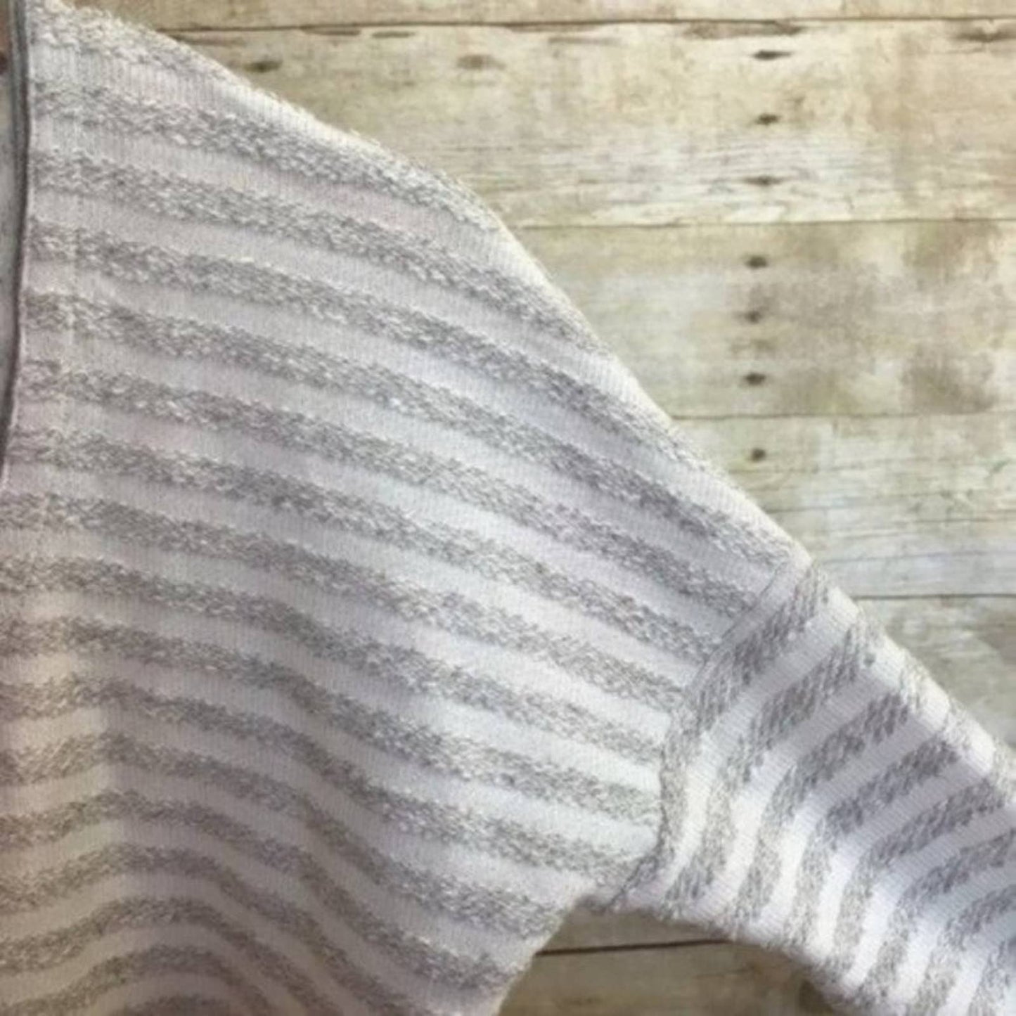 Maison Jules Sweater Gray Striped Cropped Knit Cardigan Coastal Academia Preppy Size S