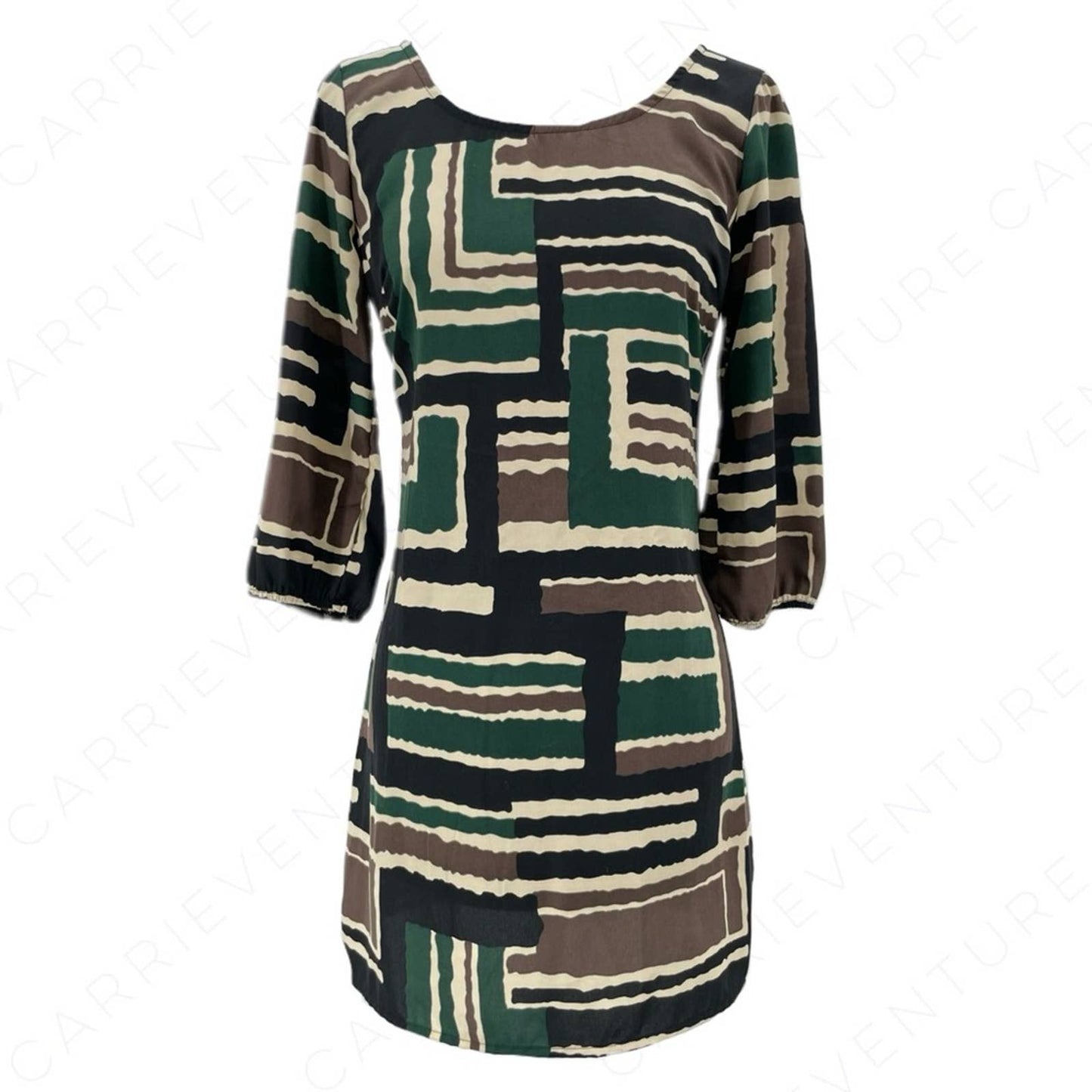 Retro Dress MidMod Vibes Abstract Cocktail Back Zip Geometric Earth Tones Size S