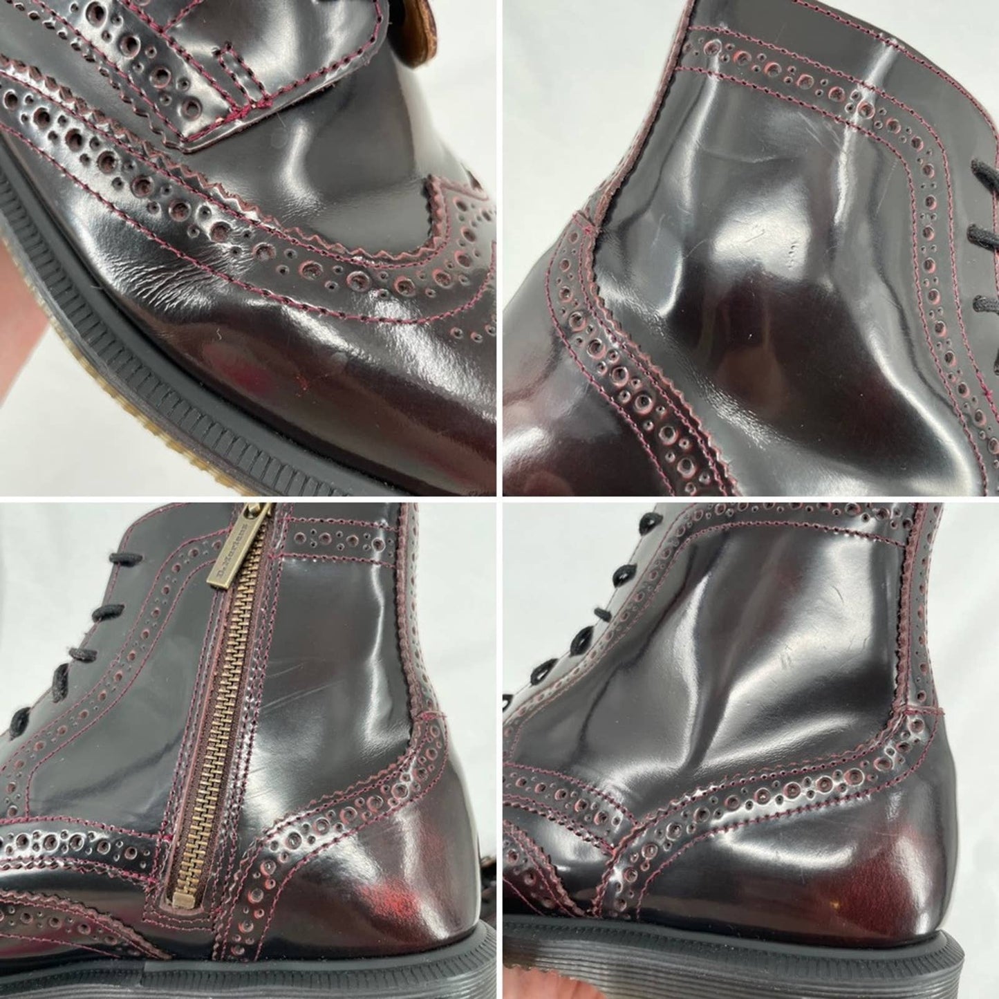 Dr. Martens Delphine Dress Boots Cherry Red Arcadia Leather Brogue Oxford Style Size 8