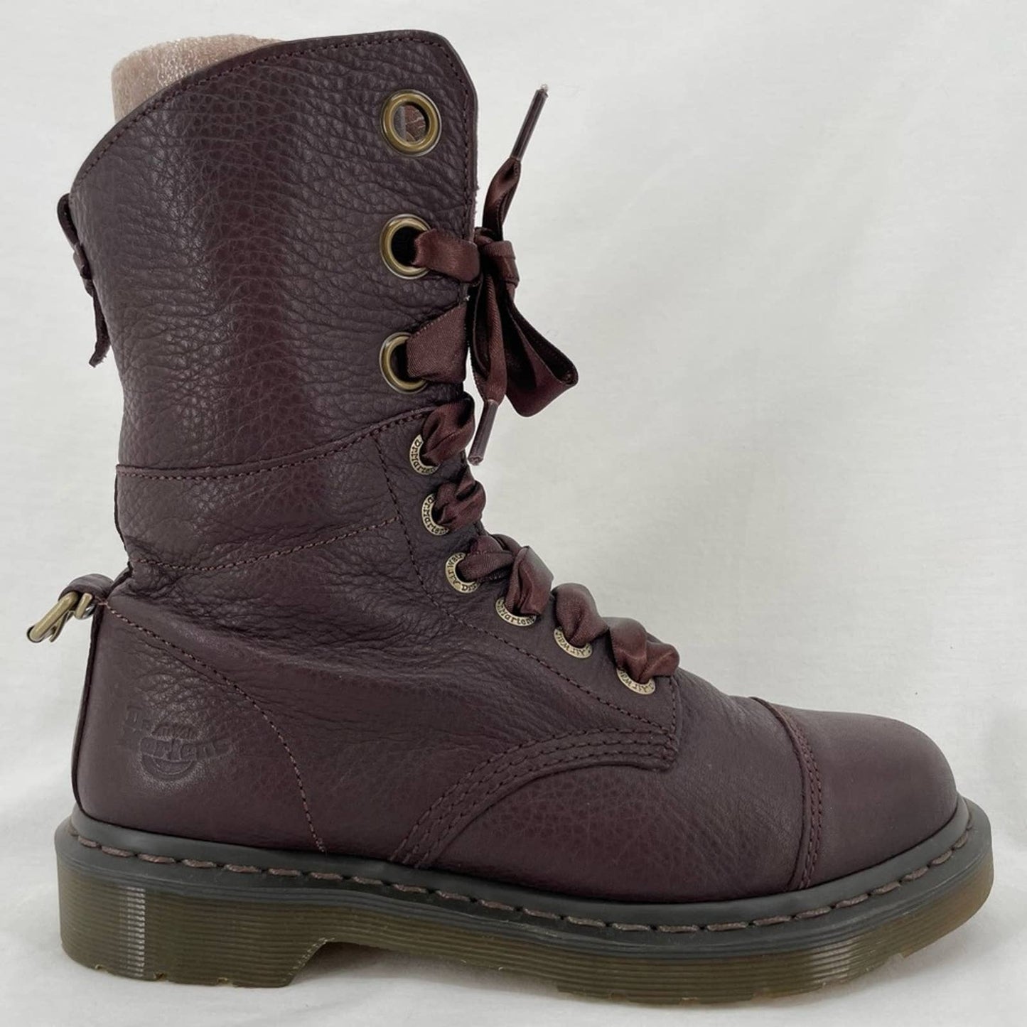 Dr. Martens Aimilie Elk Oxblood Brown Leather Fold Over Union Jack Biker Boots Size 7