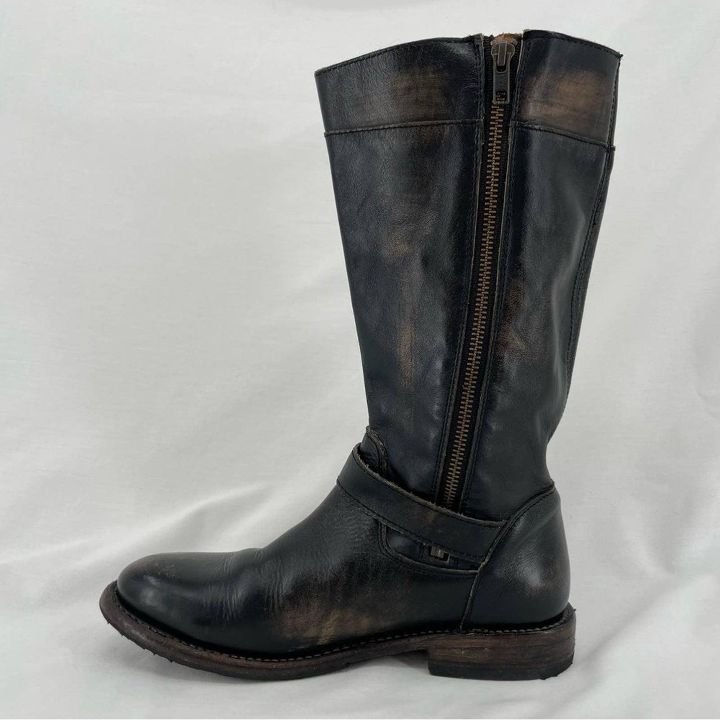 BED|STU Gogo Black Hand Washed Equestrian Engineer Double Zips Pirate Boots Size 7