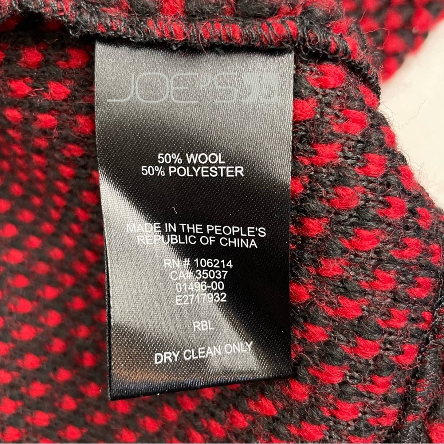 Joes Jeans Coat Wool Blend Red Black Diamond Pattern Boucle Heavy Overcoat Joe's Size S