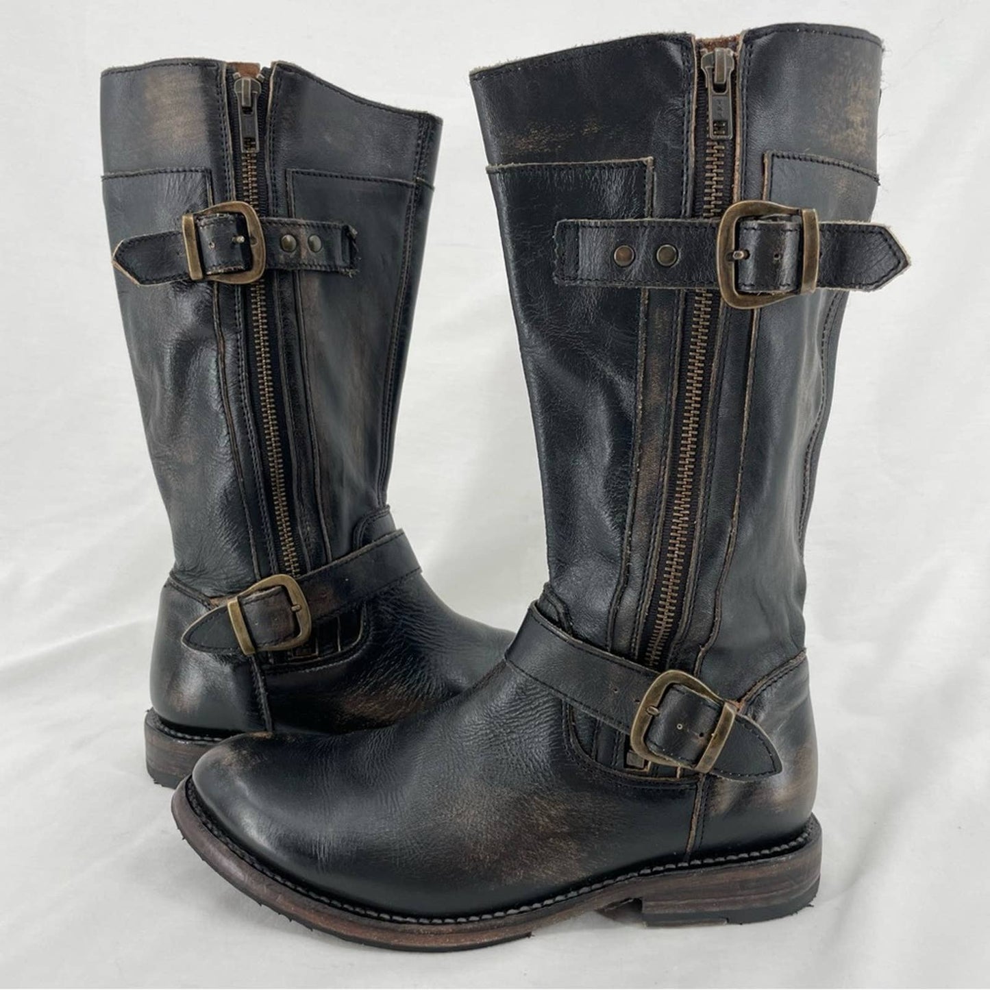 BED|STU Gogo Black Hand Washed Equestrian Engineer Double Zips Pirate Boots Size 7