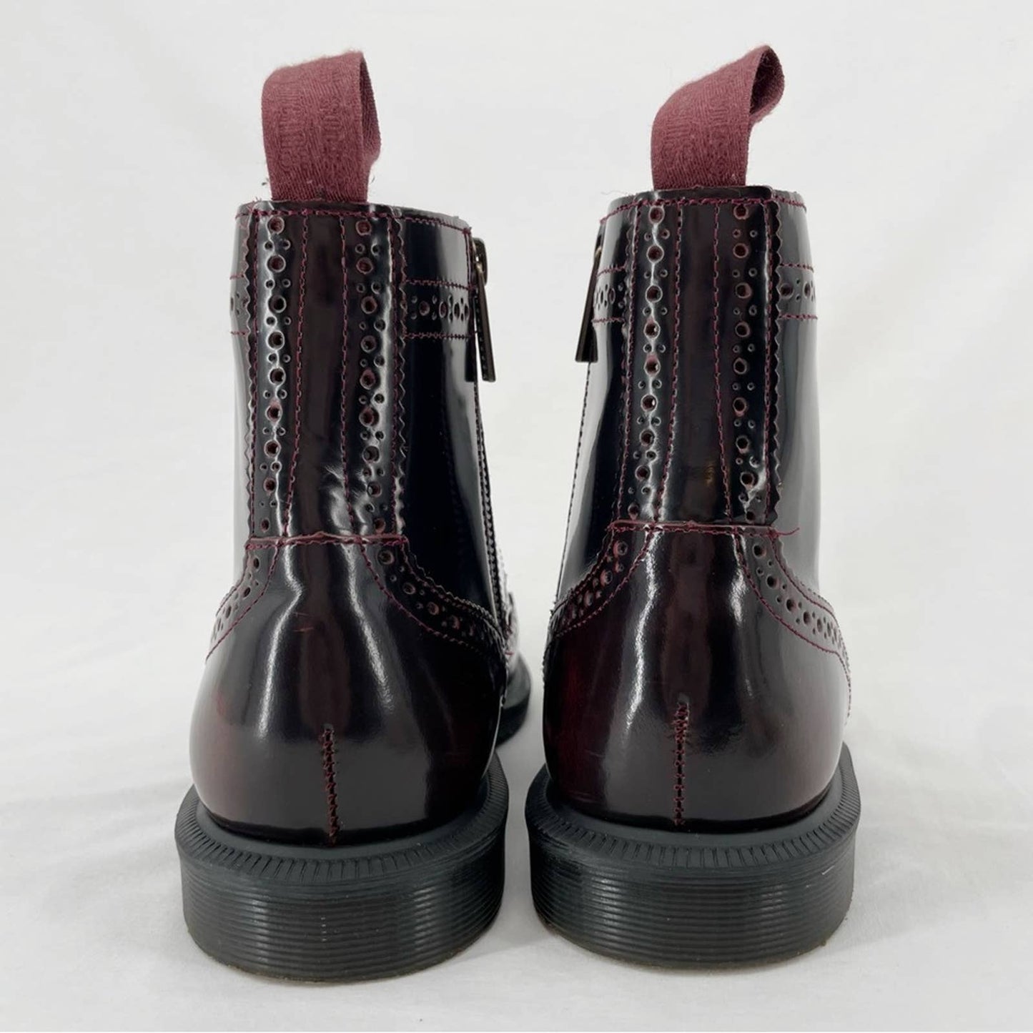 Dr. Martens Delphine Dress Boots Cherry Red Arcadia Leather Brogue Oxford Style Size 8