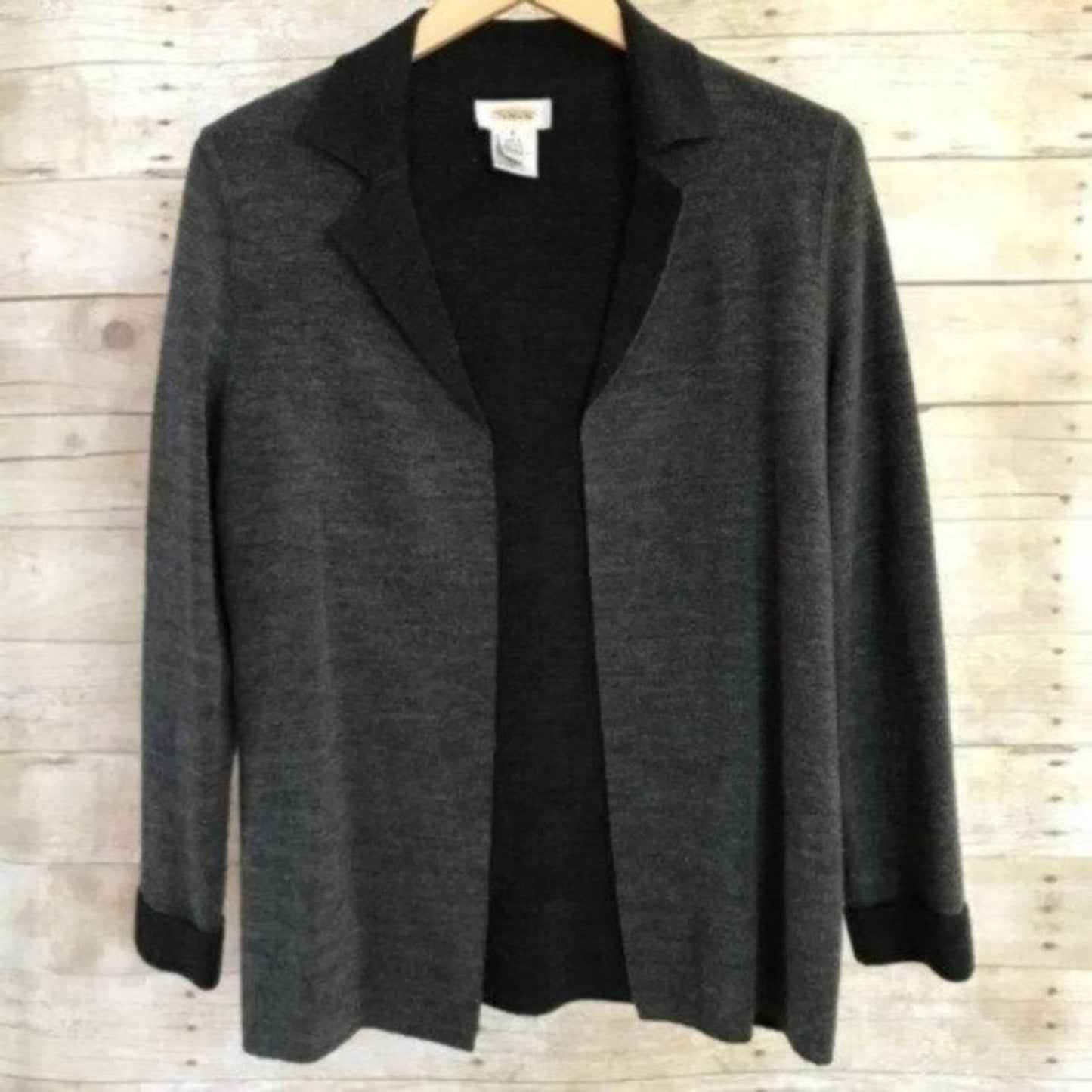 Vintage Talbots Merino Wool Sweater Dress & Matching Jacket Suit Set Gray Black Size S