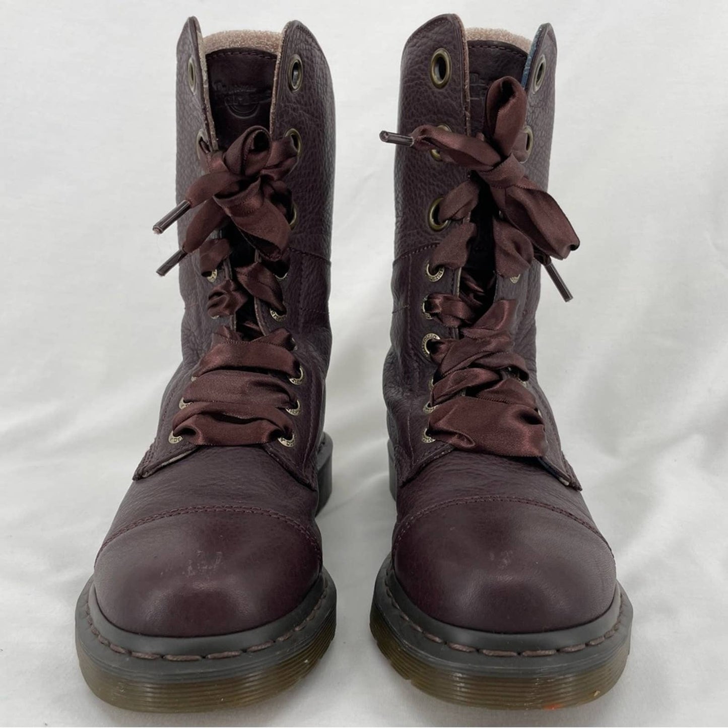 Dr. Martens Aimilie Elk Oxblood Brown Leather Fold Over Union Jack Biker Boots Size 7