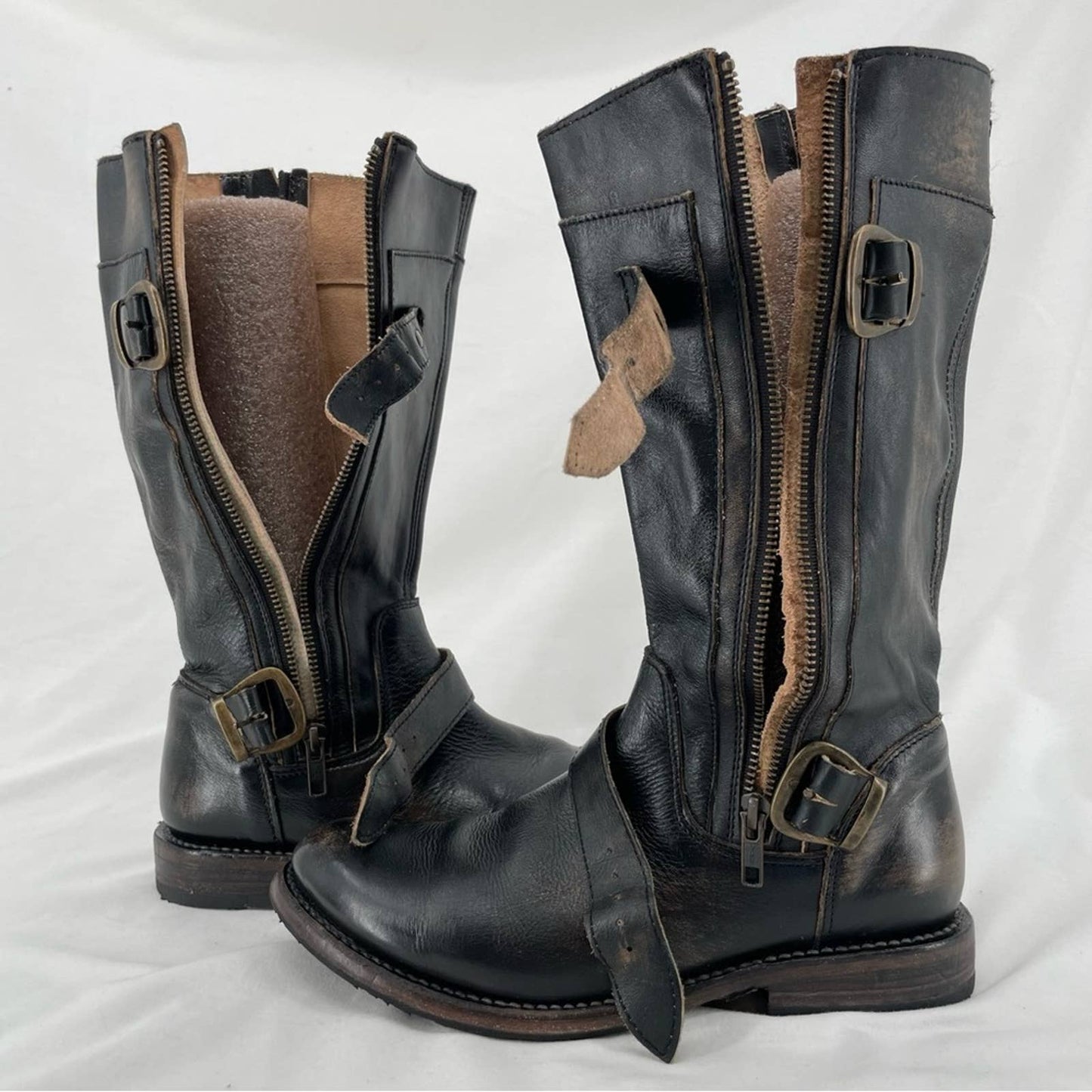 BED|STU Gogo Black Hand Washed Equestrian Engineer Double Zips Pirate Boots Size 7