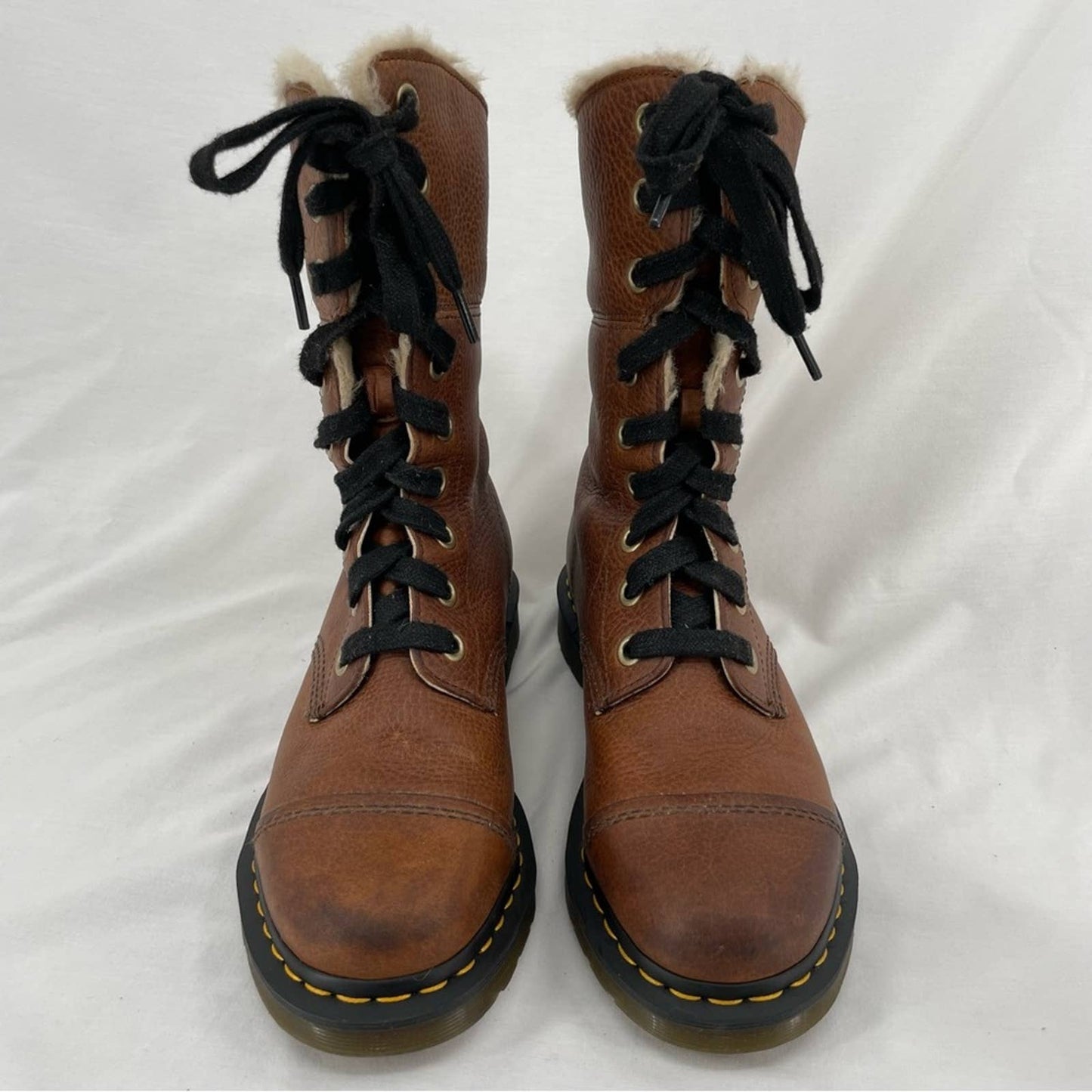 Dr. Martens Aimilita Fur Lined Tab Grizzly Leather Lace Up Winter Biker Boots Size 9