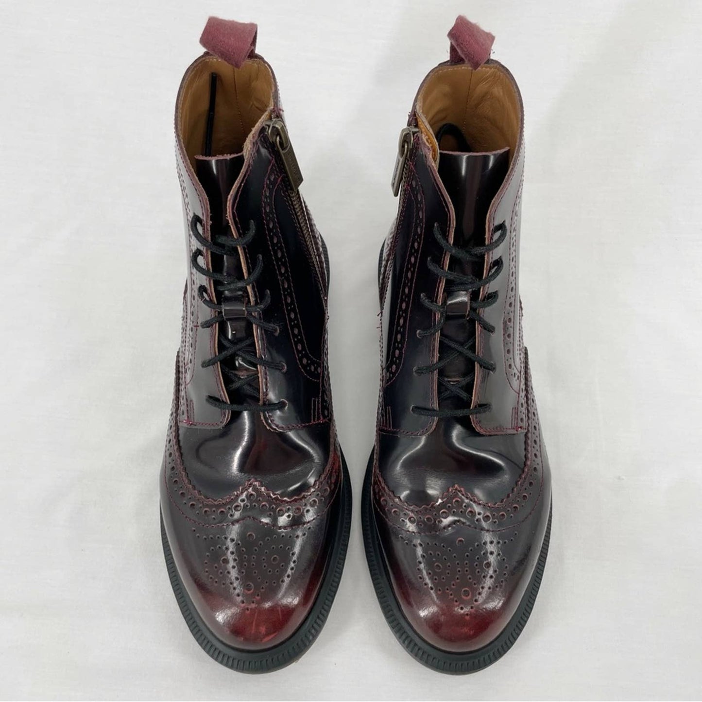 Dr. Martens Delphine Dress Boots Cherry Red Arcadia Leather Brogue Oxford Style Size 8