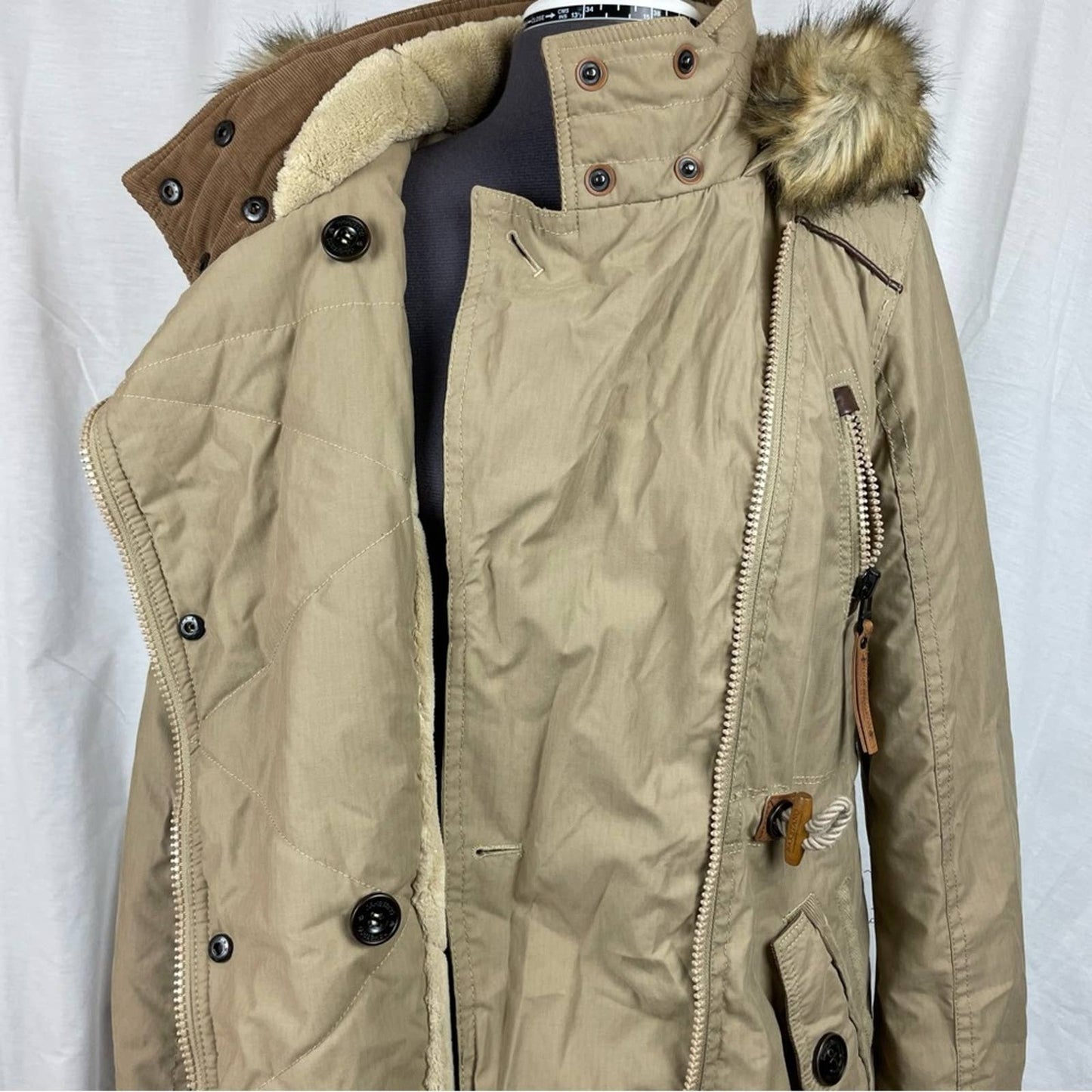 Naketano Camel Parka Sand Tan Long Plush Lined Heavy Faux Fur Hood Winter Coat Size S