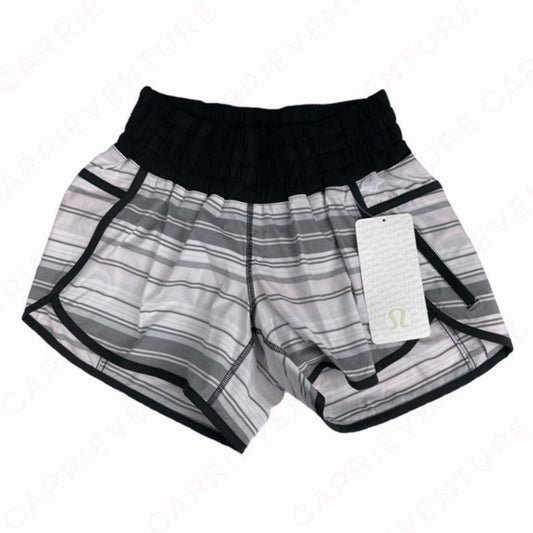 NWT Lululemon Tracker II Shorts Mini Groovy Stripe Dune Horizontal Black Silver Size 6
