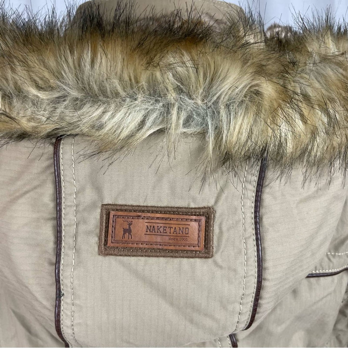Naketano Camel Parka Sand Tan Long Plush Lined Heavy Faux Fur Hood Winter Coat Size S