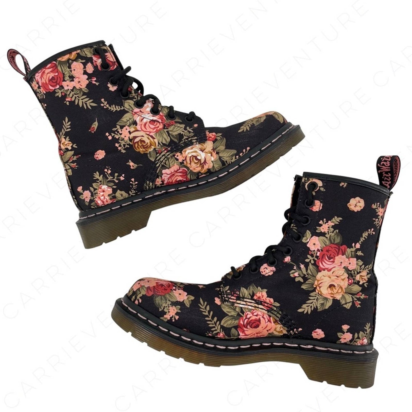 Dr. Martens 1460 Victorian Rose Antique Floral Black Canvas Combat Moto Boot Size 6