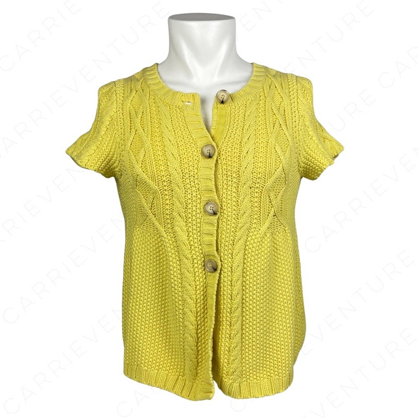 MICHAEL Michael Kors Yellow Short Sleeve Button Front Spring Cardigan Sweater Size S