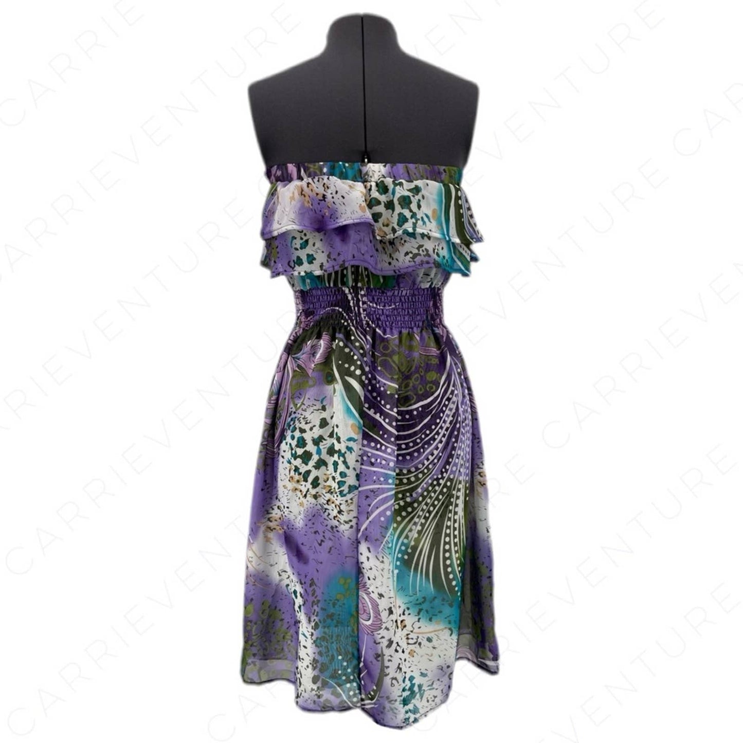 Ariella Purple Floral Printed Chiffon Dress Strapless Elasticized Stretchy Lined Size S