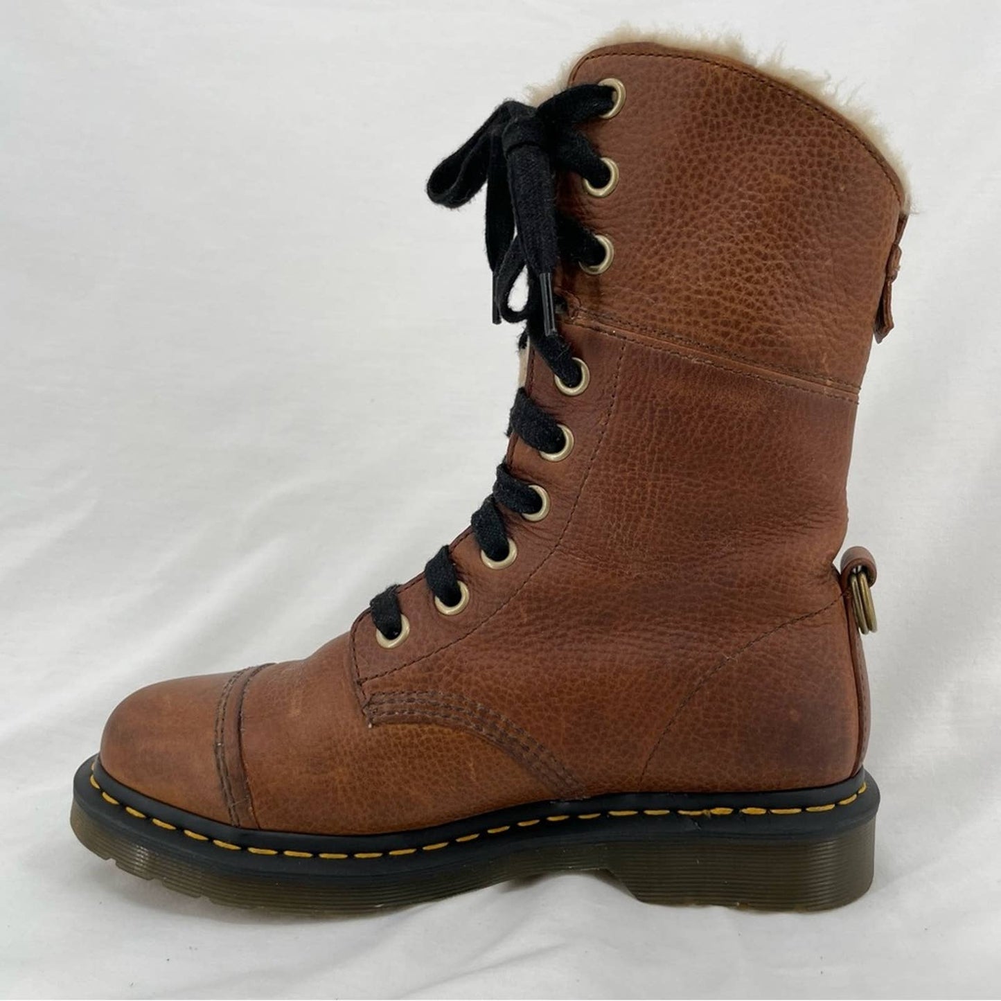 Dr. Martens Aimilita Fur Lined Tab Grizzly Leather Lace Up Winter Biker Boots Size 9