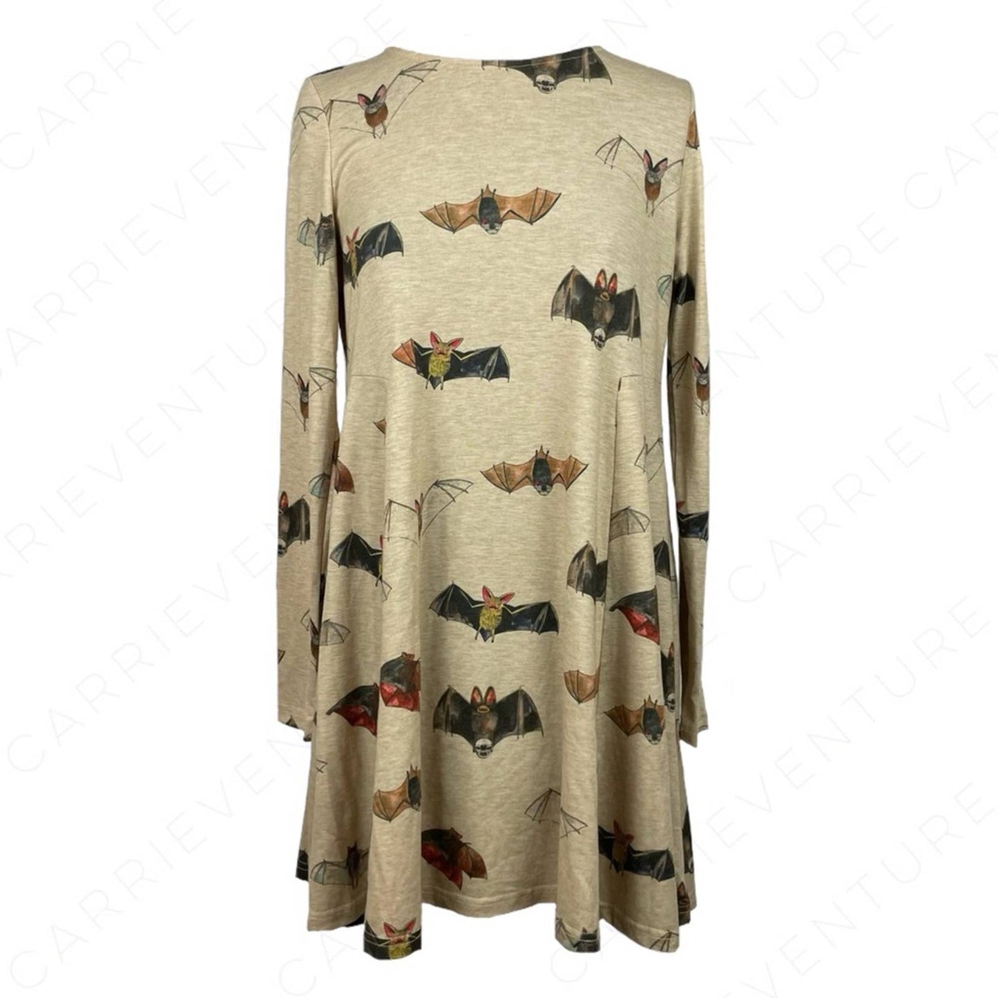 ModCloth Pepaloves Bat’ll Do Mini Bat Print Dress Long Sleeve Halloween Witch Size XS