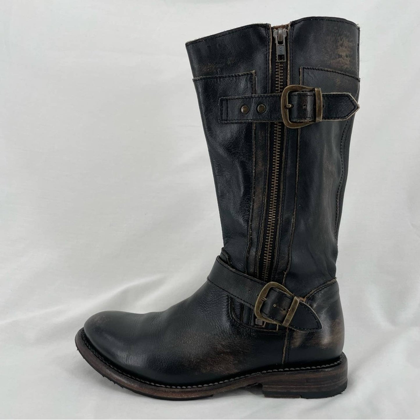 BED|STU Gogo Black Hand Washed Equestrian Engineer Double Zips Pirate Boots Size 7