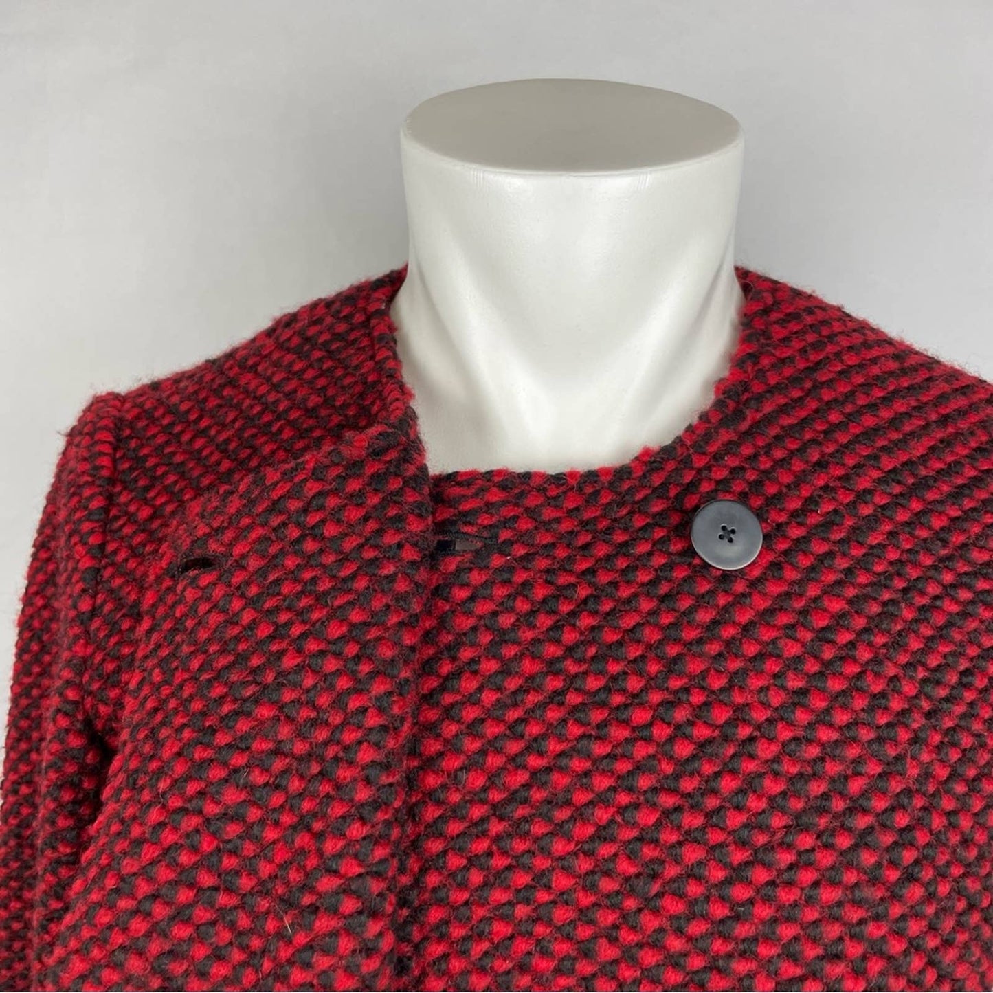 Joes Jeans Coat Wool Blend Red Black Diamond Pattern Boucle Heavy Overcoat Joe's Size S