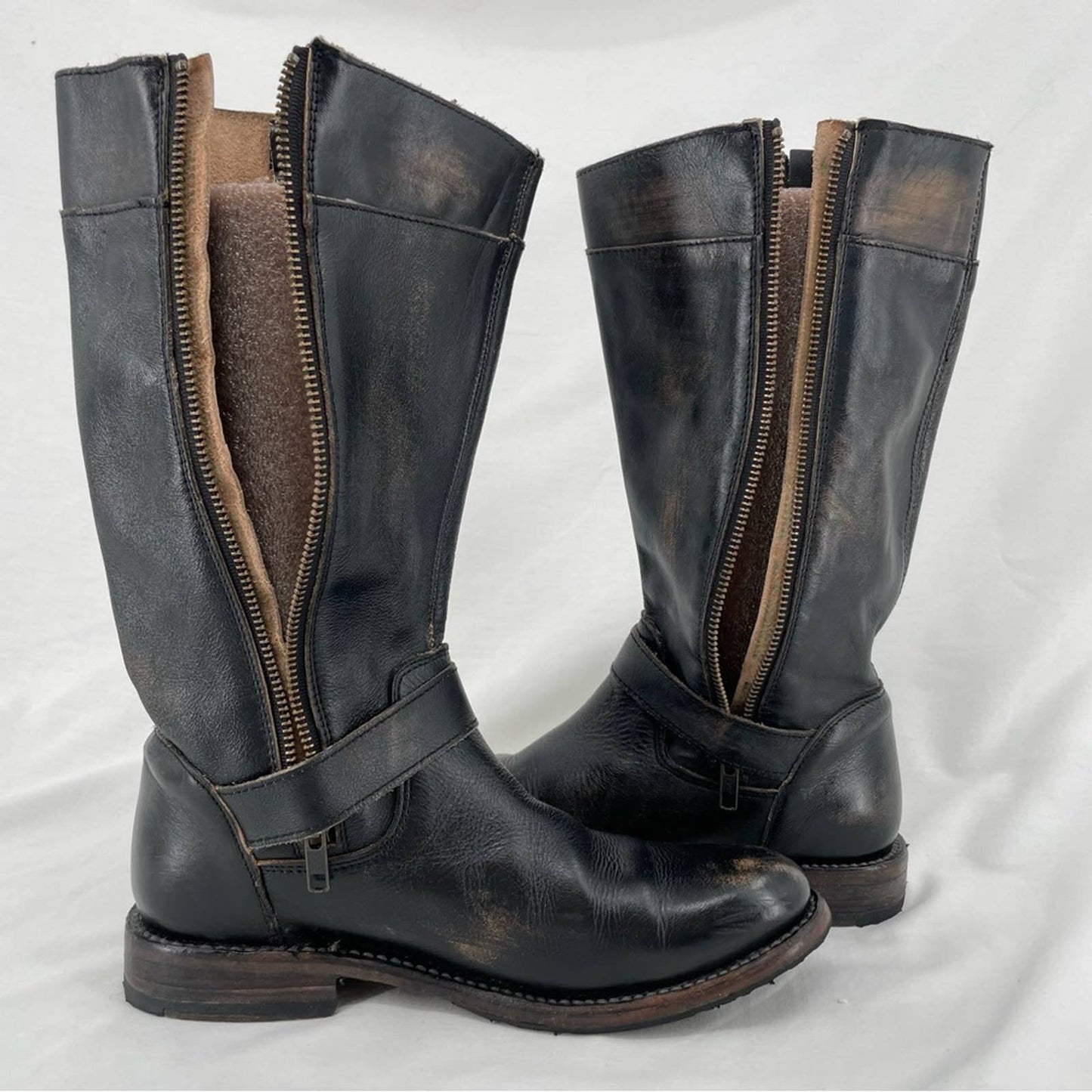 BED|STU Gogo Black Hand Washed Equestrian Engineer Double Zips Pirate Boots Size 7